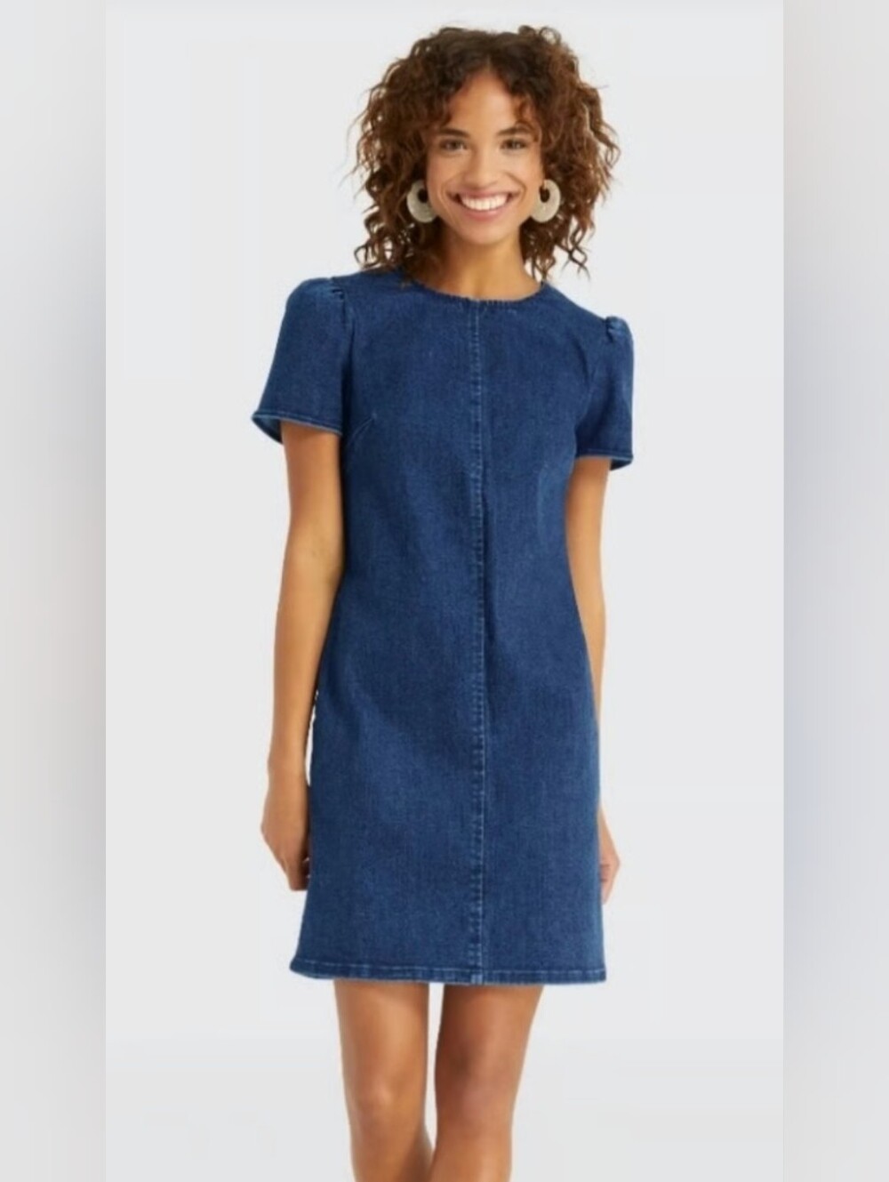 Draper James Indigo Denim Short-Sleeve Mini Dress With Pockets Women's Size 4